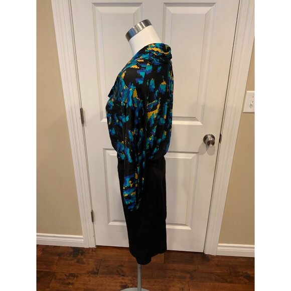 BCBG Max Azria Dress w/ Cowl Splatter Print Top & Black Skirt, Size 4 - Picture 4 of 6